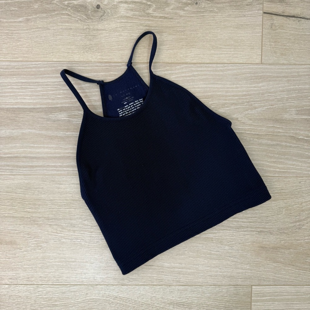 Free People Movement Navy Blue Ribbed High Neck Crop Tank